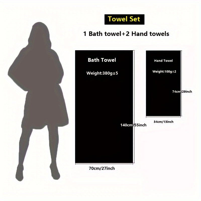 3PCS 100% Cotton Bath Linen Set, Soft And Skin-friendly Shower Towels, Super Absorbent Face Towels, Including 1pc Bath Towel + 2pcs Hand Towels, Bathroom Towels Perfect For Family Hotel And Beauty Salon