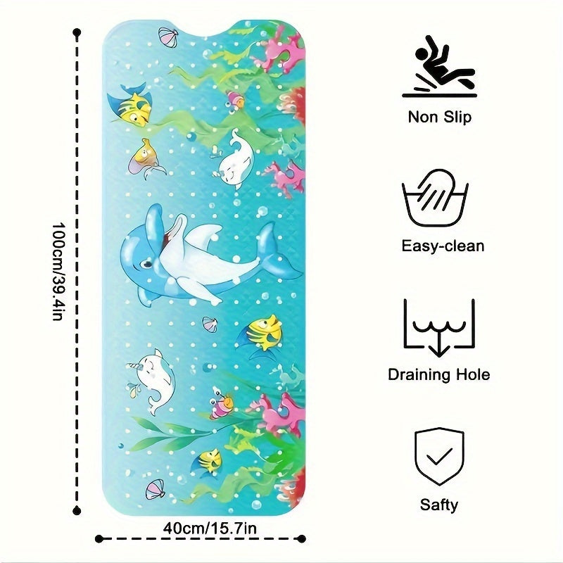 1pc Cartoon Undersea World Bathtub Mat, Dolphin Print Bathroom Anti-skid Mat, Large Non-Slip Bath & Shower Mat With Drainage Holes, Bathroom Supplies, Home Supplies