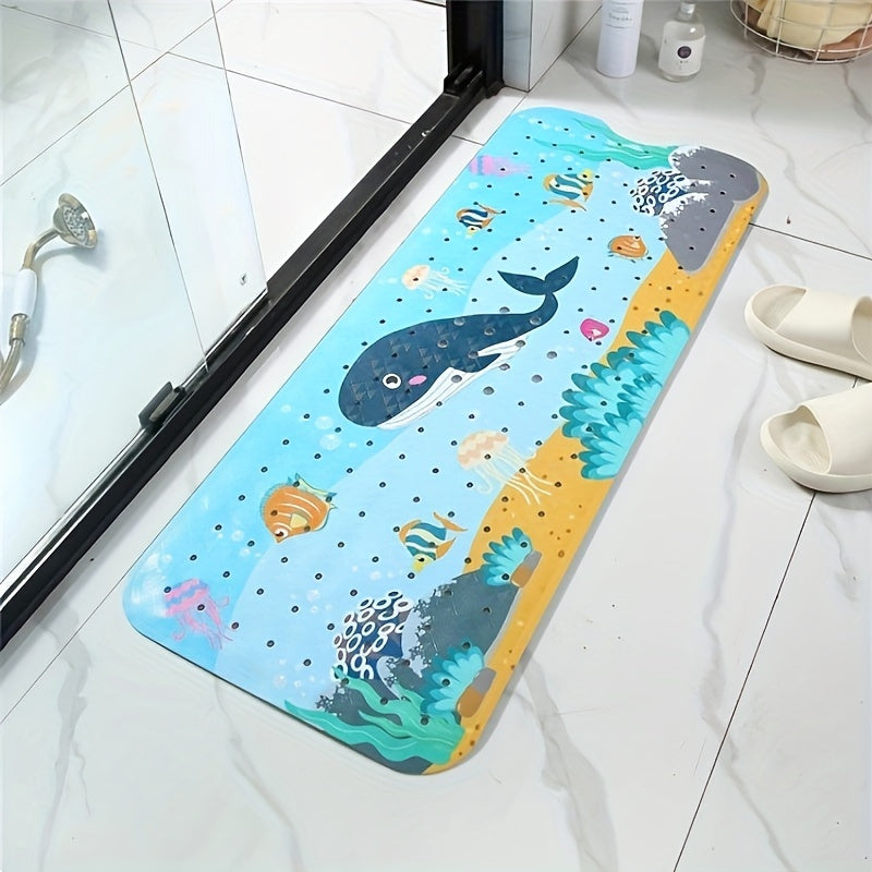 1pc Bath Mat For Tub For Kids, Bathtub Mats With Drain Holes And Suction Cup, Anti-slip Shower Stall Mat, Extra Long Shower Carpet For Home Bathroom, Bathroom Accessories