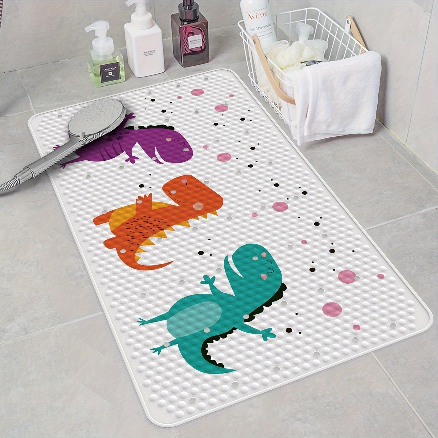 1pc Funny Dinosaur Printed Bathroom Floor Mat, Absorbent Non Slip Bathtub Carpet, Comfortable Waterproof Shower Mat, Bathroom Accessories, Home Decor, Room Decor