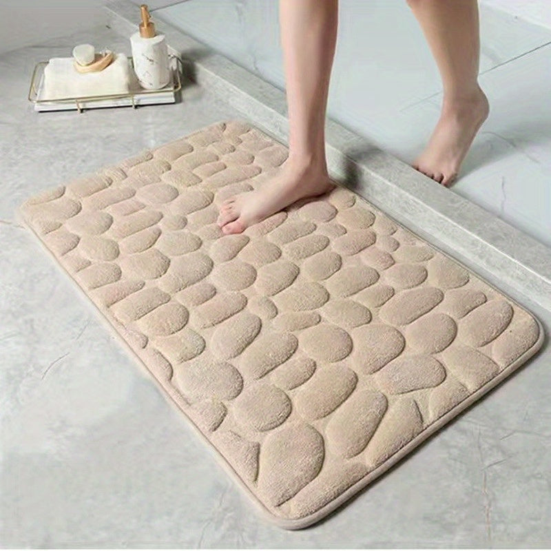 1pc Soft And Comfortable Memory Foam Bath Rug With Cobblestone Embossment - Rapid Water Absorbent And Washable - Non-Slip Bathroom Accessories