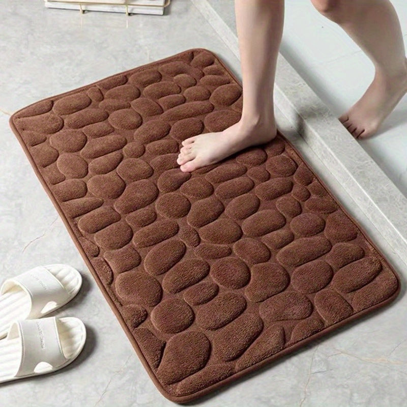 1pc Soft And Comfortable Memory Foam Bath Rug With Cobblestone Embossment - Rapid Water Absorbent And Washable - Non-Slip Bathroom Accessories