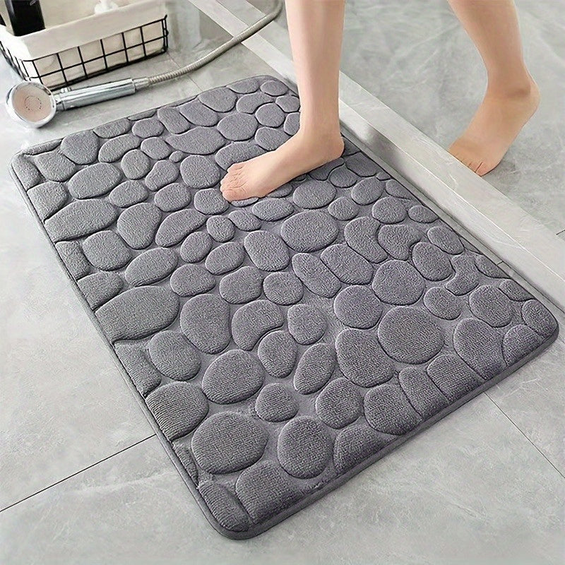 1pc Soft And Comfortable Memory Foam Bath Rug With Cobblestone Embossment - Rapid Water Absorbent And Washable - Non-Slip Bathroom Accessories