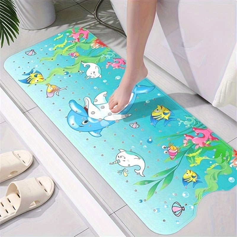 1pc Bath Mat For Tub For Kids, Bathtub Mats With Drain Holes And Suction Cup, Anti-slip Shower Stall Mat, Extra Long Shower Carpet For Home Bathroom, Bathroom Accessories