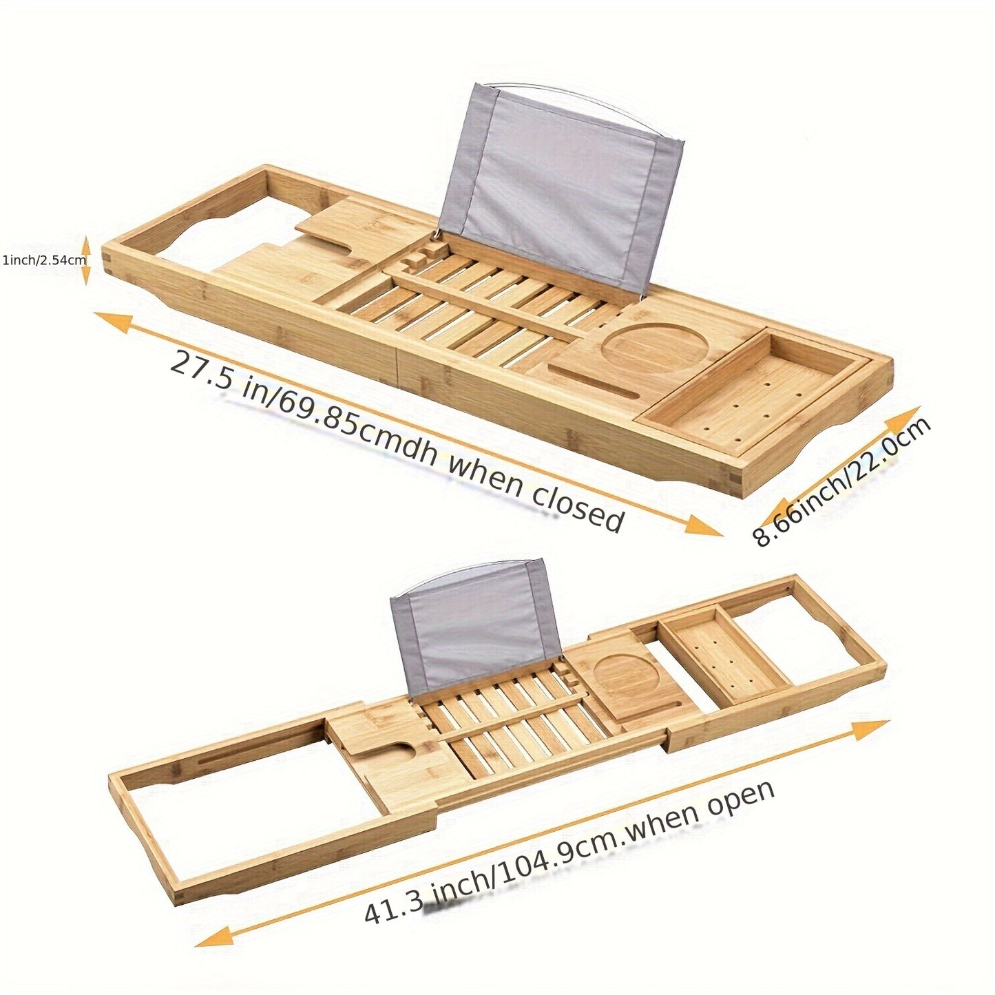 1pc Stretchable Bamboo Bathtub And Bath Storage Rack, Equipped With Storage Space, Books, Wine, Tablet, Phone Holder, Stylishly Organize Your Bathroom Essentials