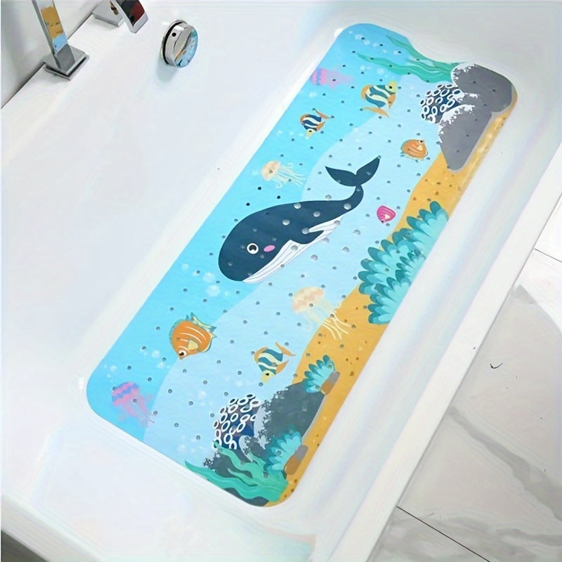 1pc Cartoon Undersea World Bathtub Mat, Dolphin Print Bathroom Anti-skid Mat, Large Non-Slip Bath & Shower Mat With Drainage Holes, Bathroom Supplies, Home Supplies