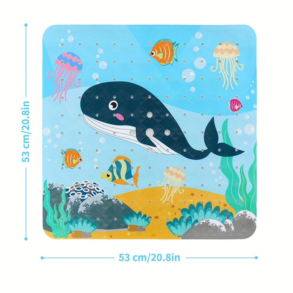 1pcs Bath Mat For Tub, Non Slip Bathtub Mat, Cartoon Patterned Bath Tub Shower Mat, Anti Slip Mat With Suction Cups & Drain Holes, Machine Washable, 53.34 X 53.34 Cm