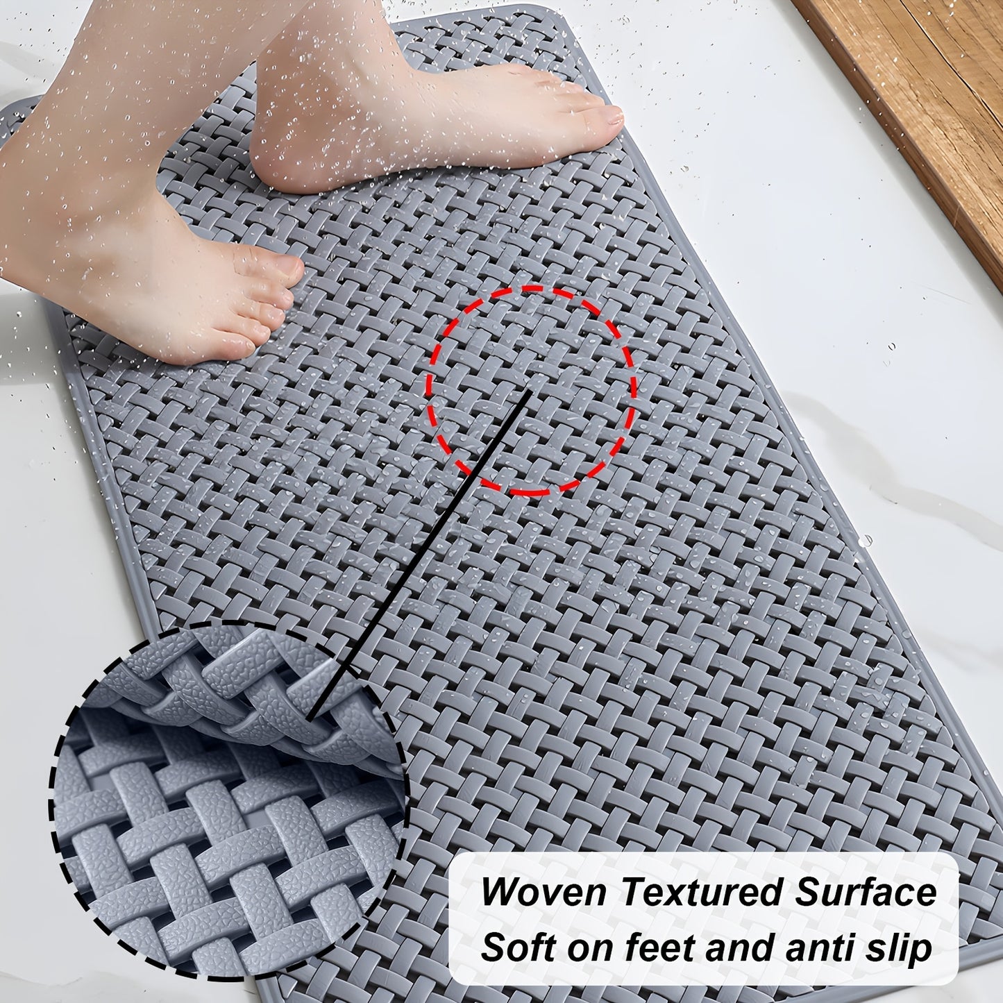 1pc Bathtub Non-slip Mat, Woven Style Solid Color Bath Rug, Bathtub Mats With Suction Cup, Shower Carpet For Home Bathroom, Bathroom Accessories