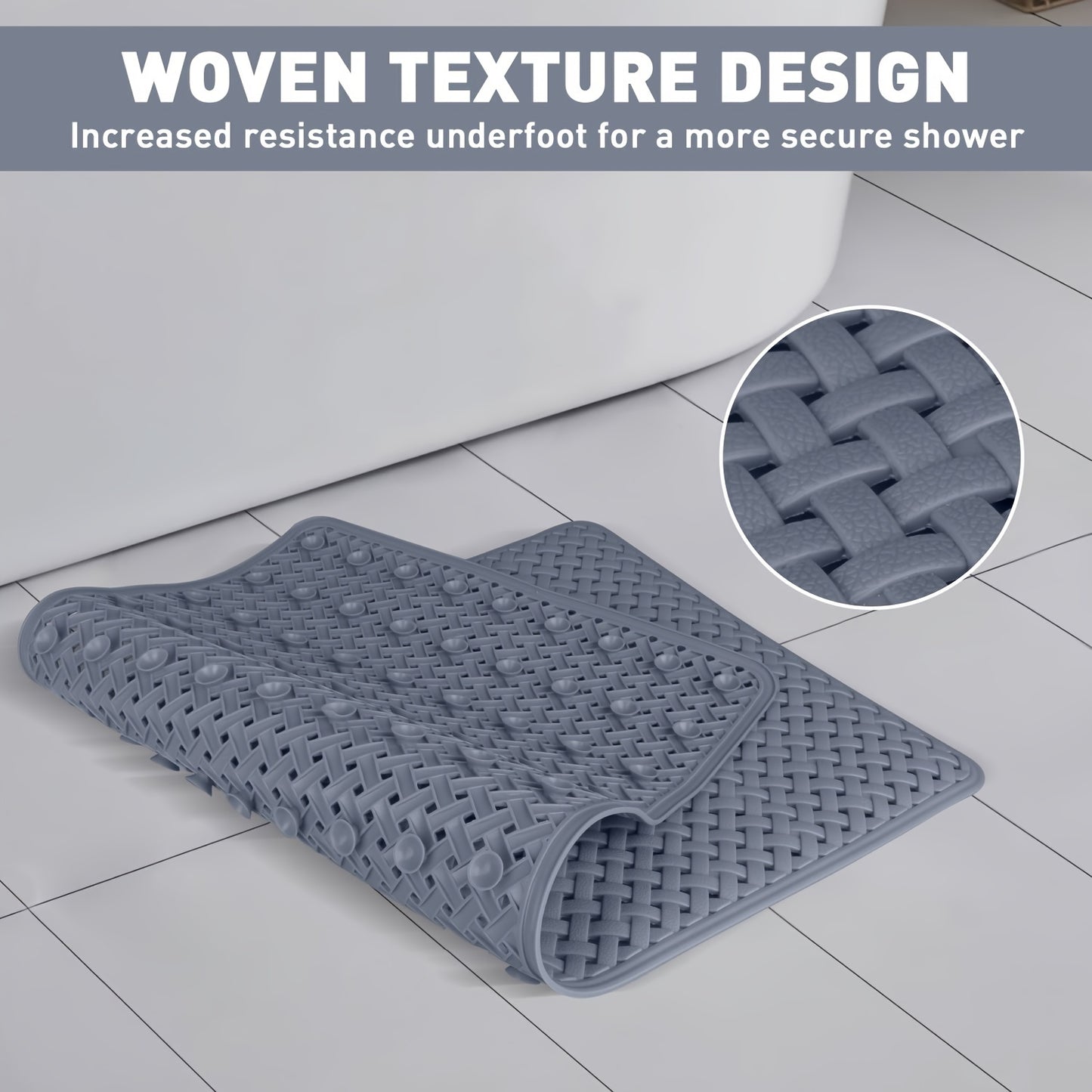 1pc Bathtub Non-slip Mat, Woven Style Solid Color Bath Rug, Bathtub Mats With Suction Cup, Shower Carpet For Home Bathroom, Bathroom Accessories