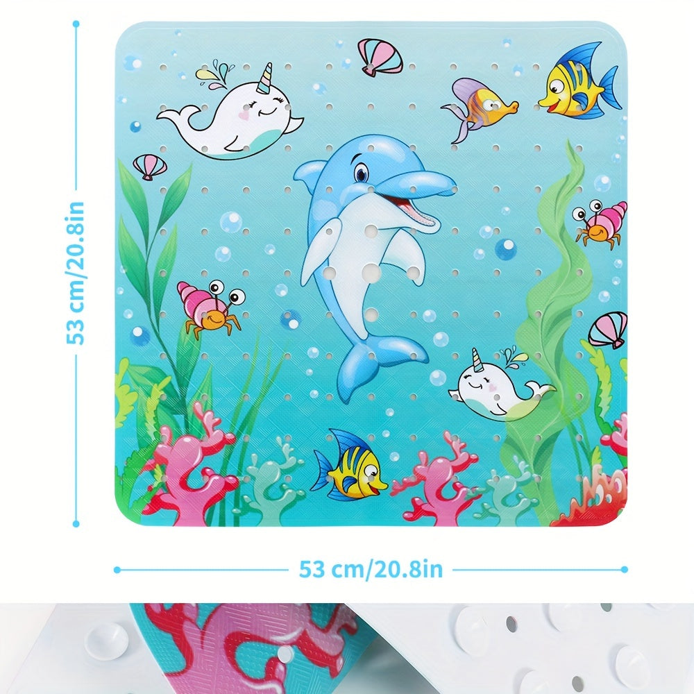 1pcs Bath Mat For Tub, Non Slip Bathtub Mat, Cartoon Patterned Bath Tub Shower Mat, Anti Slip Mat With Suction Cups & Drain Holes, Machine Washable, 53.34 X 53.34 Cm