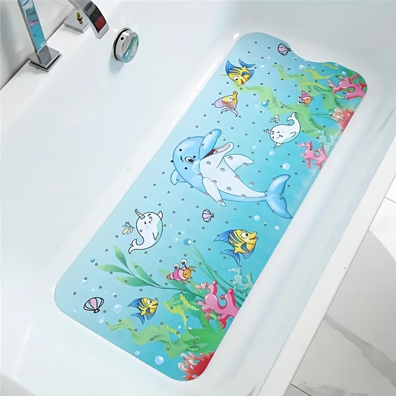 1pc Cartoon Undersea World Bathtub Mat, Dolphin Print Bathroom Anti-skid Mat, Large Non-Slip Bath & Shower Mat With Drainage Holes, Bathroom Supplies, Home Supplies