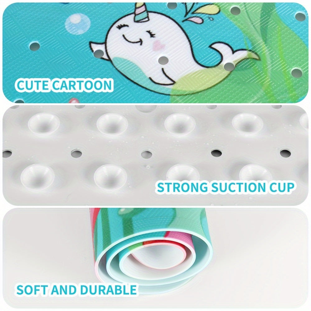 1pcs Bath Mat For Tub, Non Slip Bathtub Mat, Cartoon Patterned Bath Tub Shower Mat, Anti Slip Mat With Suction Cups & Drain Holes, Machine Washable, 53.34 X 53.34 Cm