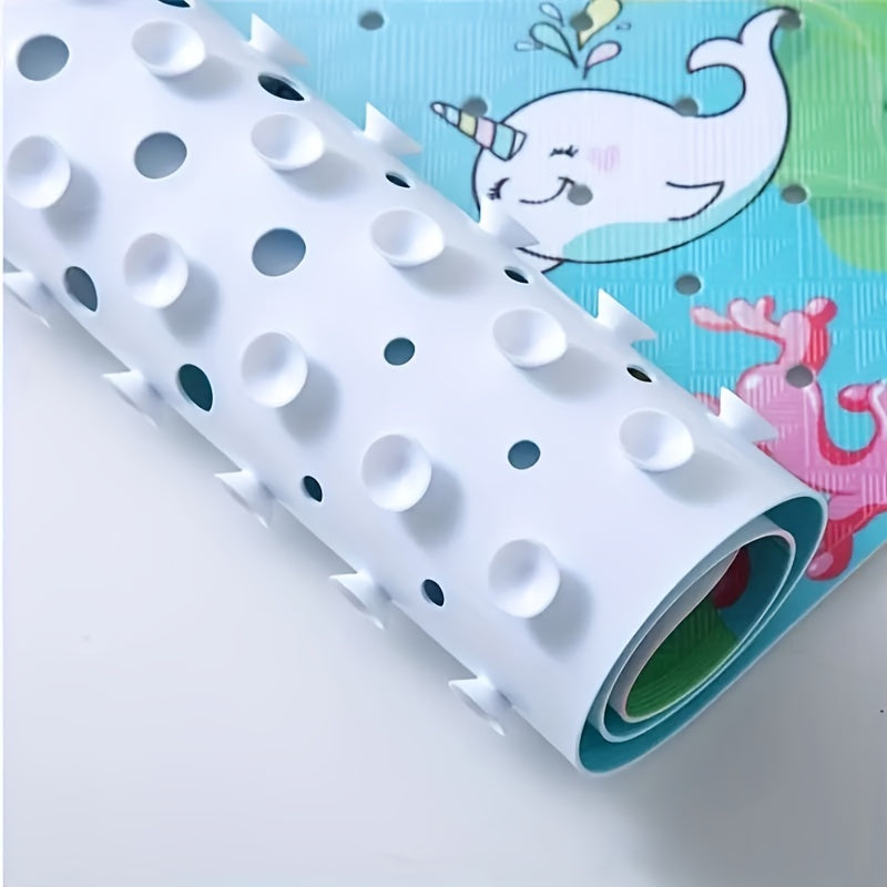 1pc Cartoon Undersea World Bathtub Mat, Dolphin Print Bathroom Anti-skid Mat, Large Non-Slip Bath & Shower Mat With Drainage Holes, Bathroom Supplies, Home Supplies