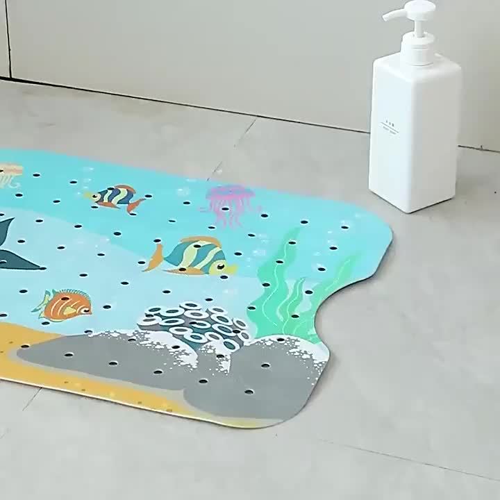 1pc Cartoon Undersea World Bathtub Mat, Dolphin Print Bathroom Anti-skid Mat, Large Non-Slip Bath & Shower Mat With Drainage Holes, Bathroom Supplies, Home Supplies