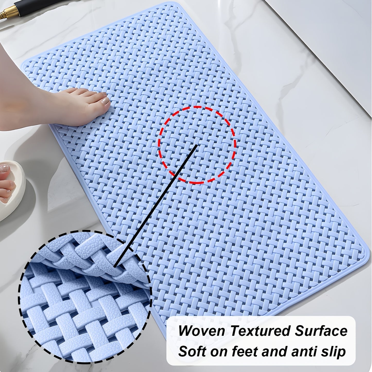 1pc Bathtub Non-slip Mat, Woven Style Solid Color Bath Rug, Bathtub Mats With Suction Cup, Shower Carpet For Home Bathroom, Bathroom Accessories