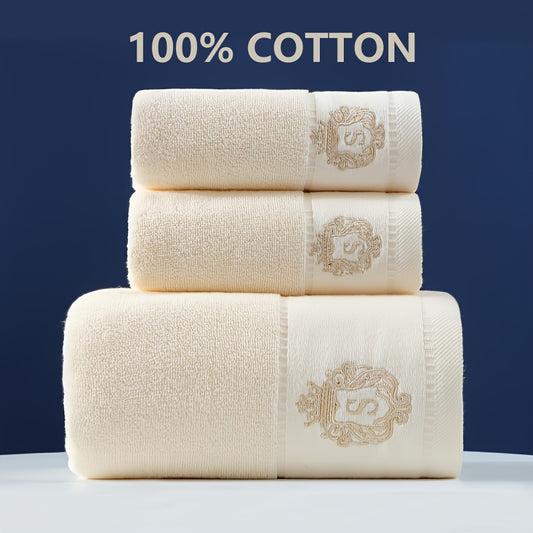 3PCS 100% Cotton Bath Linen Set, Soft And Skin-friendly Shower Towels, Super Absorbent Face Towels, Including 1pc Bath Towel + 2pcs Hand Towels, Bathroom Towels Perfect For Family Hotel And Beauty Salon