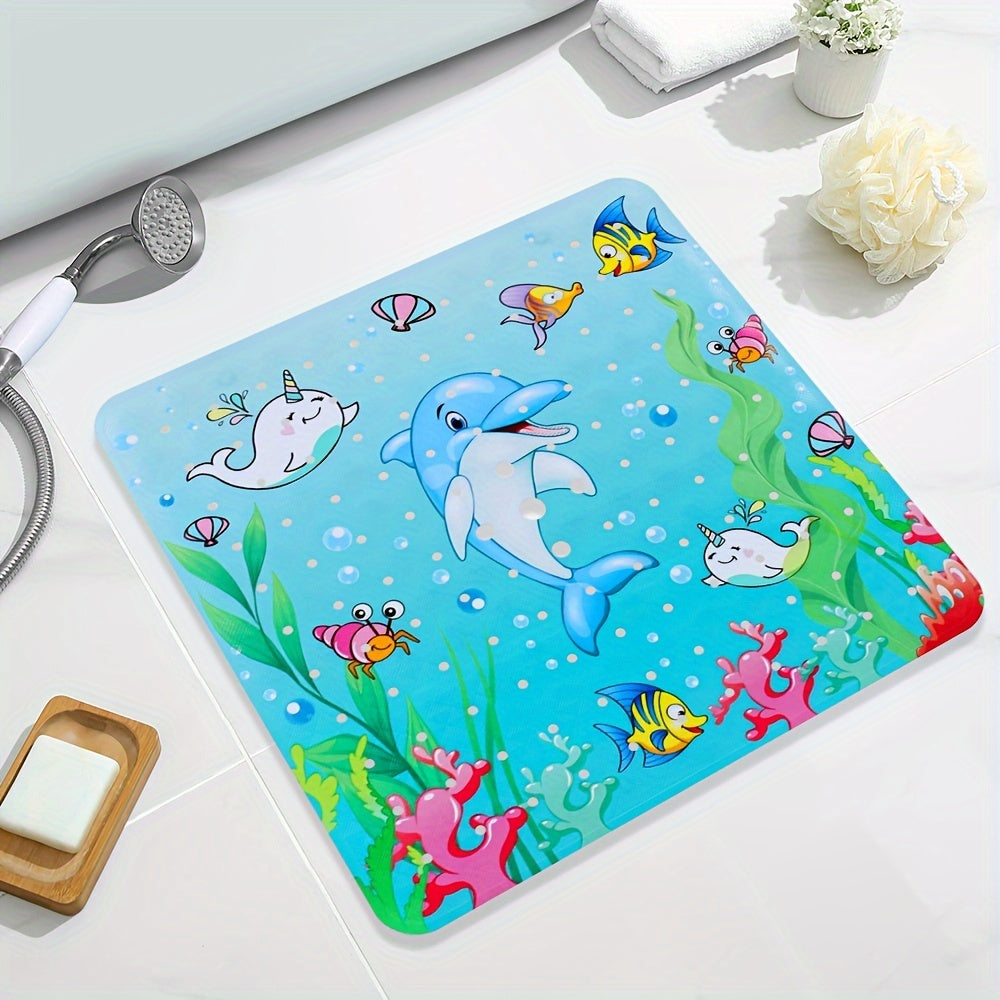 1pcs Bath Mat For Tub, Non Slip Bathtub Mat, Cartoon Patterned Bath Tub Shower Mat, Anti Slip Mat With Suction Cups & Drain Holes, Machine Washable, 53.34 X 53.34 Cm