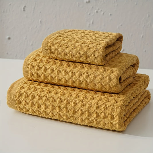 3PCS Luxurious Waffle Bath Linen Sets, Super Soft Breathable Towel Set, 1 Hand Towel + 1 Bath Towel + 1 Washcloth, Textured Towel Set Gift Perfect For Men And Women, Bathroom Supplies, Home Supplies