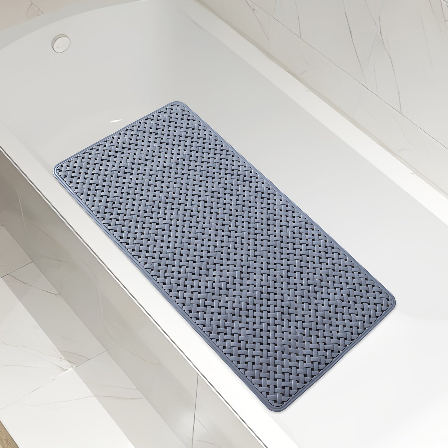 1pc Bathtub Non-slip Mat, Woven Style Solid Color Bath Rug, Bathtub Mats With Suction Cup, Shower Carpet For Home Bathroom, Bathroom Accessories