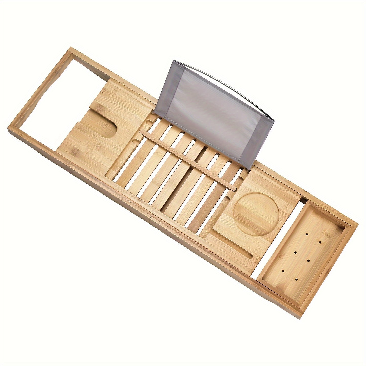 1pc Stretchable Bamboo Bathtub And Bath Storage Rack, Equipped With Storage Space, Books, Wine, Tablet, Phone Holder, Stylishly Organize Your Bathroom Essentials